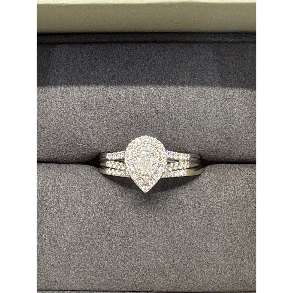 14k White Gold With Genuine Diamonds Pear Shaped Halo Bridal Set Sz 8.5